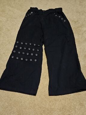 Black Wide-Leg Eyelet Detail Pants